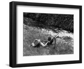 Boy Fishing with Hat Over Face-Bettmann-Framed Photographic Print