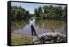 Boy Fishing with Stick and Can of Worms-William P. Gottlieb-Framed Stretched Canvas