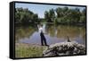 Boy Fishing with Stick and Can of Worms-William P. Gottlieb-Framed Stretched Canvas