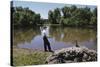 Boy Fishing with Stick and Can of Worms-William P. Gottlieb-Stretched Canvas