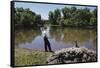 Boy Fishing with Stick and Can of Worms-William P. Gottlieb-Framed Stretched Canvas