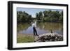 Boy Fishing with Stick and Can of Worms-William P. Gottlieb-Framed Photographic Print