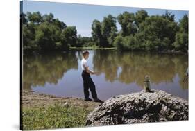 Boy Fishing with Stick and Can of Worms-William P. Gottlieb-Stretched Canvas