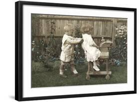 Boy, Girl on Wood Horse-null-Framed Photographic Print