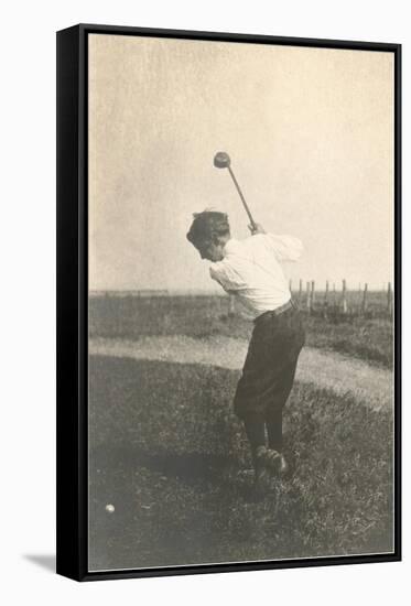 Boy Golfing in Field-null-Framed Stretched Canvas