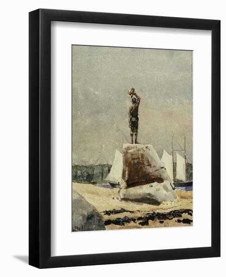 Boy Hailing Schooners, 1880-Winslow Homer-Framed Giclee Print