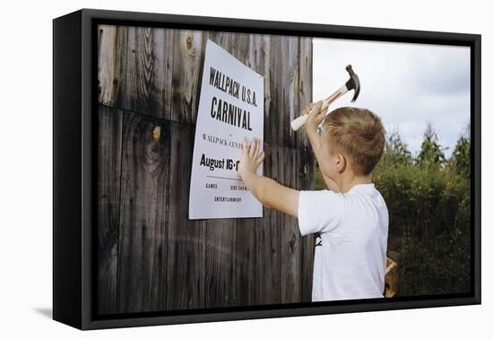 Boy Hammering Fair Sign-William P. Gottlieb-Framed Stretched Canvas