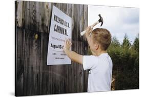 Boy Hammering Fair Sign-William P. Gottlieb-Stretched Canvas