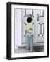 Boy Holding a Bouquet of Flowers Behind His Back While Knocking on the Door-Nora Hernandez-Framed Giclee Print