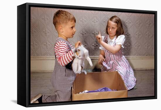 Boy Holding Kitten-William P. Gottlieb-Framed Stretched Canvas