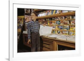 Boy Holding Paper in Newsstand-William P. Gottlieb-Framed Photographic Print