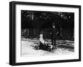 Boy in 1908 Mercedes Pedal Car-null-Framed Photographic Print