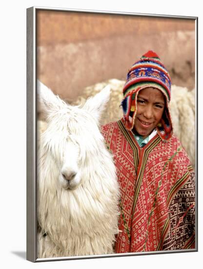 Boy in Costume with Llamas, Cuzco, Peru-Bill Bachmann-Framed Photographic Print