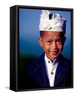 Boy in Formal Dress at Hindu Temple Ceremony, Indonesia-Merrill Images-Framed Stretched Canvas