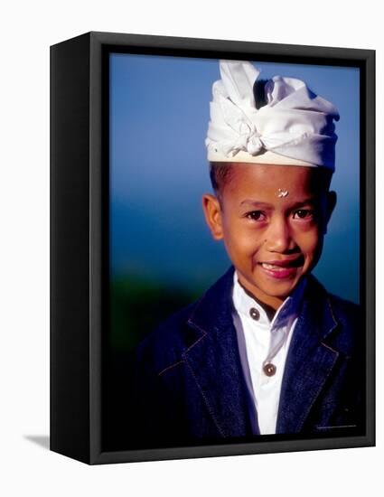 Boy in Formal Dress at Hindu Temple Ceremony, Indonesia-Merrill Images-Framed Stretched Canvas