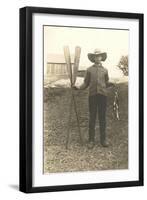 Boy in Hat with Fish and Oars-null-Framed Art Print