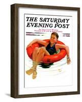 "Boy in Inner Tube," Saturday Evening Post Cover, August 1, 1936-Eugene Iverd-Framed Giclee Print