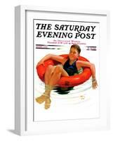 "Boy in Inner Tube," Saturday Evening Post Cover, August 1, 1936-Eugene Iverd-Framed Giclee Print