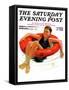"Boy in Inner Tube," Saturday Evening Post Cover, August 1, 1936-Eugene Iverd-Framed Stretched Canvas