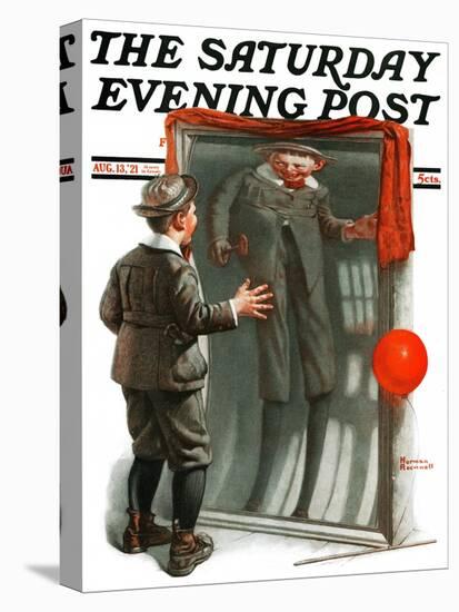 "Boy in Mirror" or "Distortion" Saturday Evening Post Cover, August 13,1921-Norman Rockwell-Stretched Canvas