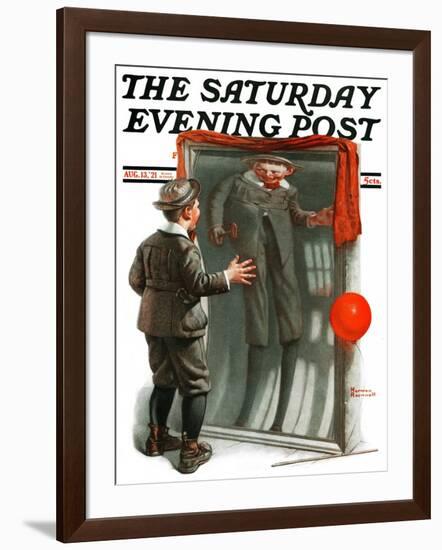 "Boy in Mirror" or "Distortion" Saturday Evening Post Cover, August 13,1921-Norman Rockwell-Framed Giclee Print