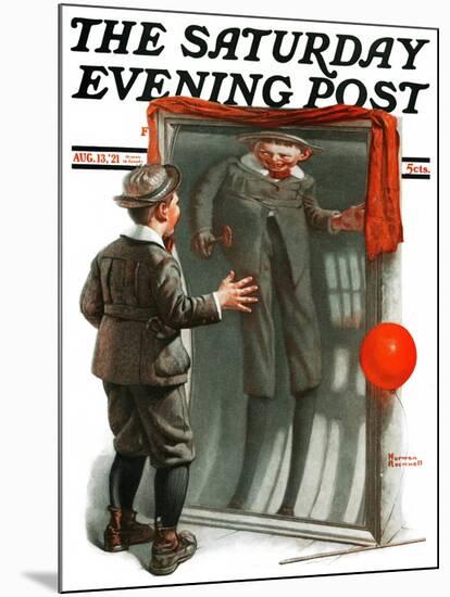 "Boy in Mirror" or "Distortion" Saturday Evening Post Cover, August 13,1921-Norman Rockwell-Mounted Giclee Print