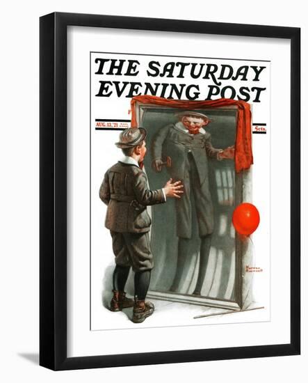 "Boy in Mirror" or "Distortion" Saturday Evening Post Cover, August 13,1921-Norman Rockwell-Framed Giclee Print