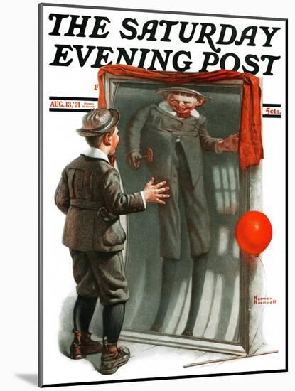 "Boy in Mirror" or "Distortion" Saturday Evening Post Cover, August 13,1921-Norman Rockwell-Mounted Giclee Print