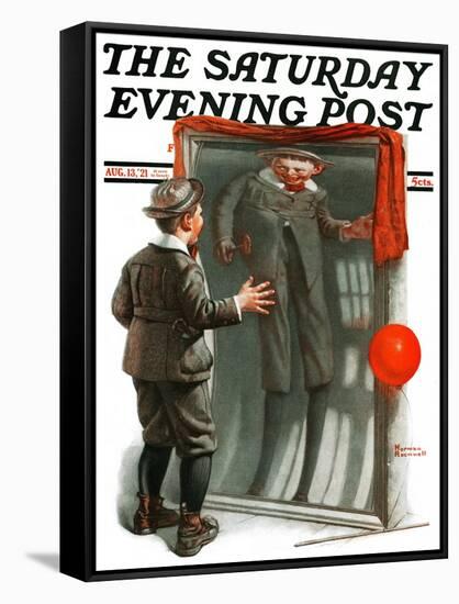 "Boy in Mirror" or "Distortion" Saturday Evening Post Cover, August 13,1921-Norman Rockwell-Framed Stretched Canvas