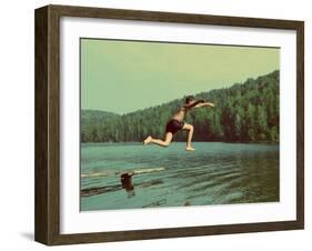 Boy Jumping in Lake at Summer Vacations - Vintage Retro Style-Kokhanchikov-Framed Photographic Print