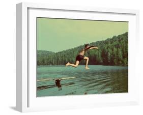 Boy Jumping in Lake at Summer Vacations - Vintage Retro Style-Kokhanchikov-Framed Photographic Print