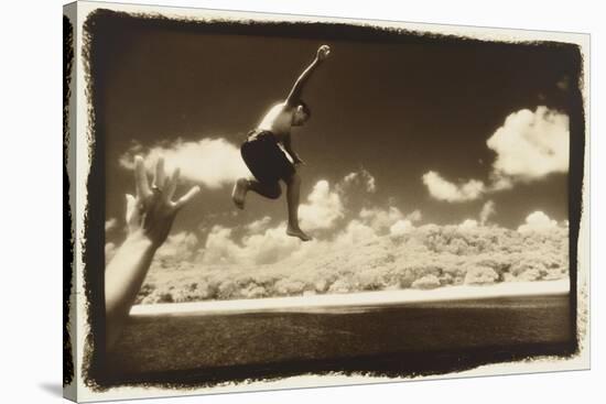 Boy Jumping off boat, Australia-Theo Westenberger-Stretched Canvas