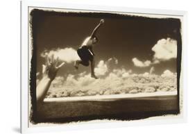 Boy Jumping off boat, Australia-Theo Westenberger-Framed Art Print