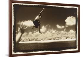 Boy Jumping off boat, Australia-Theo Westenberger-Framed Art Print