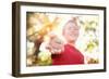 Boy Laughing and Holding a Stone with the Word Laugh. Instagram Effect-soupstock-Framed Photographic Print