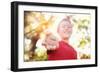 Boy Laughing and Holding a Stone with the Word Laugh. Instagram Effect-soupstock-Framed Photographic Print