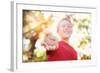 Boy Laughing and Holding a Stone with the Word Laugh. Instagram Effect-soupstock-Framed Photographic Print