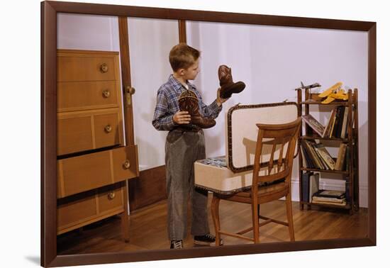 Boy Looking at Cowboy Boots-William P. Gottlieb-Framed Photographic Print