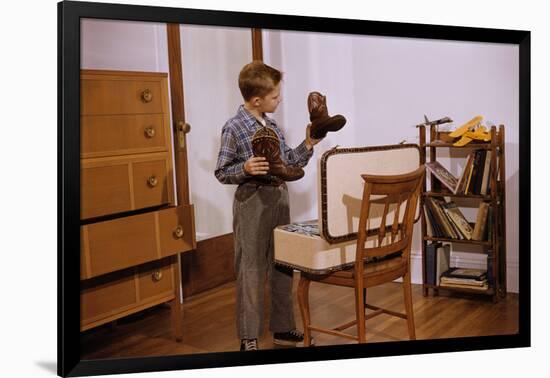 Boy Looking at Cowboy Boots-William P. Gottlieb-Framed Photographic Print