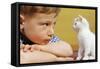 Boy Looking at White Kitten-William P. Gottlieb-Framed Stretched Canvas