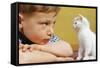 Boy Looking at White Kitten-William P. Gottlieb-Framed Stretched Canvas