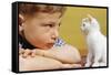 Boy Looking at White Kitten-William P. Gottlieb-Framed Stretched Canvas