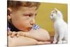 Boy Looking at White Kitten-William P^ Gottlieb-Stretched Canvas