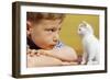 Boy Looking at White Kitten-William P^ Gottlieb-Framed Photographic Print