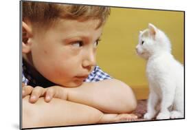 Boy Looking at White Kitten-William P^ Gottlieb-Mounted Photographic Print