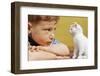 Boy Looking at White Kitten-William P^ Gottlieb-Framed Photographic Print