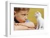 Boy Looking at White Kitten-William P^ Gottlieb-Framed Photographic Print