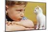 Boy Looking at White Kitten-William P. Gottlieb-Mounted Photographic Print