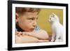 Boy Looking at White Kitten-William P. Gottlieb-Framed Photographic Print
