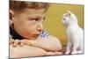 Boy Looking at White Kitten-William P. Gottlieb-Mounted Photographic Print